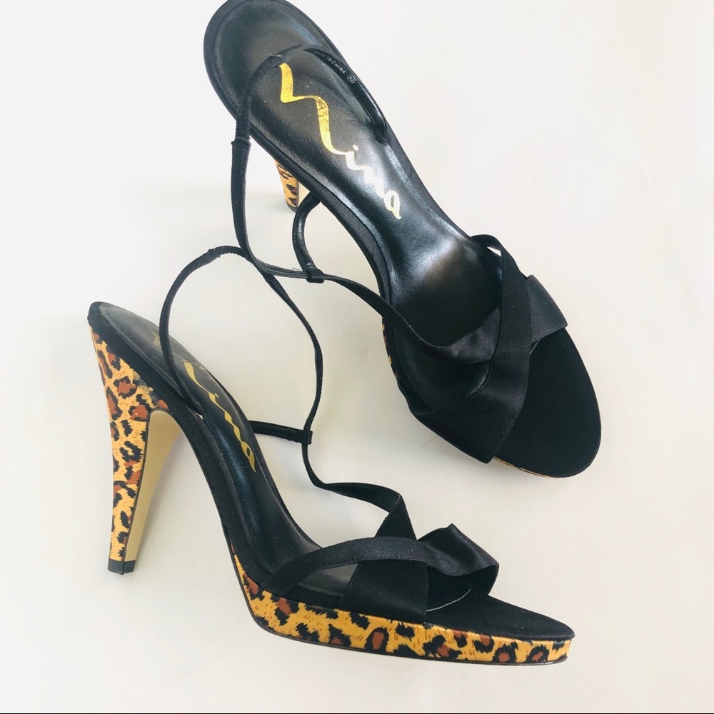 Nina Black with Cheetah Accents Heels - Women's 10